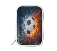 Astuccio per matite a forma di pallone da calcio nel fuoco e nell'acqua, astuccio per matite da calcio, con cerniera, astuccio da viaggio, organizer per cosmetici, per scuola, ragazze e ragazzi,
