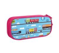 Astuccio per matite a forma di treno, per ragazzi e ragazze, con grazioso camion, grande, per cancelleria, per scuola, ufficio, borsa per il trucco con cerniera, Blu, 21x5x10.5cm, Astuccio per trucchi