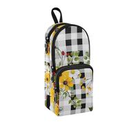 Astuccio per matite a quadri con margherite bianche e gialle, grande capacità, con scomparto per studenti, a forma di zaino, organizer per cancelleria, astuccio per matite e pennarelli, per scuola,