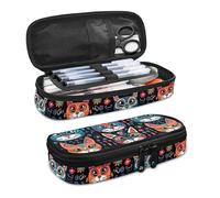 Astuccio per matite acquerellabili di grande capacità, per ragazzi, ragazze, bambini, trucchi, artisti, adatto per ufficio, casa, viaggio, 1sugar - Teschio di gatto, 8.8"x1.7"x4.1", Set di zaini per