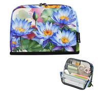Astuccio per matite acquerello blu fiori di loto foglie verdi grande astuccio con cerniera matite sacchetto ragazze adolescenti penna sacchetto ragazzo grande capacità cancelleria bambini rientro a