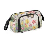 Astuccio per matite alla moda con fiori colorati e farfalle, grande capacità, con scomparto con scomparto per adolescenti, ragazze, università