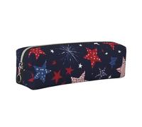 Astuccio per matite American Star Circle in pelle PU, astuccio per matite USA Fireworks con cerniera, borsa portapenne portatile per cancelleria e trucco, organizer da viaggio con cerniera argento