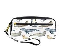 Astuccio per matite, animali antartici, pinguino, foca, balena, uccello, astuccio in pelle PU, astuccio per cancelleria con cerniera, per ragazzi e ragazze, per scuola e ufficio