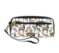 Astuccio per matite, animali della foresta, orso, cervo, lupo, volpe, lepre, astuccio in pelle PU, astuccio per cancelleria con cerniera, per ragazzi e ragazze, per la scuola e l'ufficio