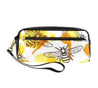 Astuccio per matite, api a nido d'ape e miele liquido, astuccio in pelle PU con cerniera, per ragazzi e ragazze, forniture per la scuola e l'ufficio