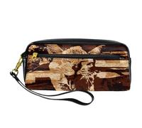 Astuccio per matite, arte astratta grunge con gatto marrone, astuccio in pelle PU con cerniera, per ragazzi e ragazze, forniture per la scuola e l'ufficio