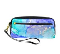 Astuccio per matite, astuccio di lusso con texture a inchiostro verde-viola, astuccio in pelle PU con cerniera, per ragazzi e ragazze, articoli per la scuola e l'ufficio