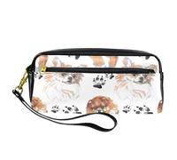 Astuccio per matite, astuccio per penne con stampa di cane e orme, in pelle PU, con cerniera, per ragazzi e ragazze, per scuola e ufficio