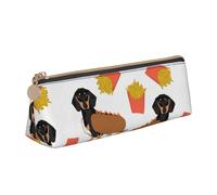 Astuccio per matite, astuccio per penne triangolari Astuccio portatile in pelle per ufficio scolastico,Bassotto Hot Dog E Patatine Fritte Cibo Divertente Carino