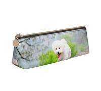 Astuccio per matite, astuccio per penne triangolari Astuccio portatile in pelle per ufficio scolastico,Bichon Frise Park Animali Cani Cani Bichon Frise