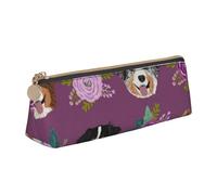 Astuccio per matite, astuccio per penne triangolari Astuccio portatile in pelle per ufficio scolastico,Cane australiano Floreale Pastore australiano