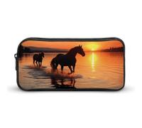 Astuccio per matite, astuccio stampato con cavalli e lago al tramonto, bors