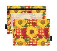 Astuccio per matite autunnale con girasoli rossi a quadri per raccoglitori a 3 anelli, portapenne, astuccio con cerniera, grazioso astuccio trasparente per scuola e ufficio, 24,9 x 18 cm, confezione