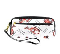 Astuccio per matite, camioncino dei pompieri, elicottero, borsa portapenne, astuccio in pelle PU con cerniera, per ragazzi e ragazze, per scuola e ufficio