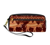 Astuccio per matite, cammelli egiziani e ornamento etnico, astuccio portapenne in pelle PU con cerniera per ragazzi e ragazze, articoli per la scuola e l'ufficio