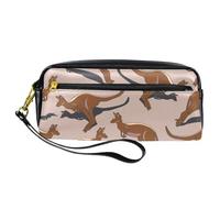 Astuccio per matite, canguro australiano e ombra, astuccio in pelle PU per cancelleria con cerniera, per ragazzi e ragazze, articoli per la scuola e l'ufficio