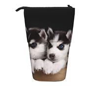 Astuccio per matite, carino astuccio in piedi, astuccio retrattile, borsa organizer per cancelleria con cuccioli di husky, Nero , Taglia unica, Ewfffd