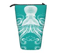Astuccio per matite, carino astuccio in piedi, astuccio retrattile, borsa organizer per cancelleria Imagine sky and sea, Polpo verde., Taglia unica, Ewfffd