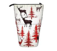 Astuccio per matite, carino astuccio in piedi, astuccio retrattile, borsa per cancelleria con cappello nero cowboy stivali occidentali, Mucca Cervo Albero di Natale, Taglia unica, Portamonete