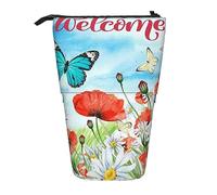 Astuccio per matite, carino astuccio in piedi, astuccio retrattile, motivo bianco e nero borsa organizer per cancelleria, Hello Spring Flowers Bee, Taglia unica, Ewfffd