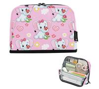 Astuccio per matite carino con elefanti in stile cartone animato, rosa, grande astuccio con cerniera, astuccio per penne carino per ragazze, arte animale, ritorno a scuola, adulti forniture per