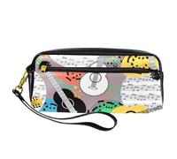 Astuccio per matite, chitarra acustica e strumenti a corda, astuccio in pelle PU con cerniera, per ragazzi e ragazze, forniture per scuola e ufficio