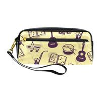 Astuccio per matite, chitarra, tamburo, sassofono, libro musicale e appunti, astuccio in pelle PU con cerniera, per ragazzi e ragazze, per scuola e ufficio