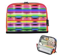 Astuccio per matite colorate a righe fluo con cerniera, grande e carino, per ragazze, per università, scuola, ufficio