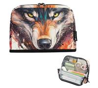 Astuccio per matite colorato con lupo arrabbiato, astuccio con cerniera, grande astuccio per penne carino per ragazze, organizer per cancelleria per il rientro a scuola