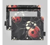 Astuccio per matite con 3 fori, per cartelle a 3 anelli, con tre anelli, per esami, colore: rosso e nero