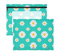 Astuccio per matite con 3 occhielli rinforzati, per lettere di carta A4, confezione da 2 pezzi, per studenti e scuola, bella margherita floreale, color foglia di tè, bianco