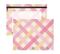 Astuccio per matite con 3 occhielli rinforzati, per lettere di carta A4, confezione da 2 pezzi, per studenti, studenti, insegnanti, forniture rosa e gialla