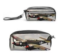 Astuccio per matite con aeroplano della Seconda Guerra Mondiale della Seconda Guerra Mondiale, Astuccio in pelle con cerniera, piccola borsa portatile per trucchi, organizer per forniture per ufficio