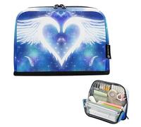 Astuccio per matite con ali d'angelo bianco e cuore, astuccio con cerniera, grazioso astuccio per penne per ragazze, con animali, per università, scuola, ufficio