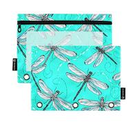 Astuccio per matite con ali di libellula, colore foglia di tè, per raccoglitori a 3 anelli, con cerniera, pastelli, trasparente, per studenti scolastici, 24,9 x 18 cm, 2 confezioni