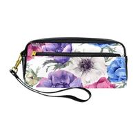 Astuccio per matite, con anemoni in fiore e fiori da giardino, astuccio in pelle PU con cerniera, per ragazzi e ragazze, articoli per la scuola e l'ufficio