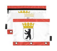 Astuccio per matite con bandiera dello Stato di Berlino, per raccoglitori a 3 anelli, penne, matite con cerniera, tasche trasparenti, per studenti, 24,9 x 18 cm, confezione da 2