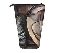 Astuccio per matite con cappello nero da cowboy, con supporto espandibile, tessuto Oxford multi-design, altezza regolabile, borsa cosmetica multiuso