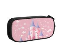 Astuccio per matite con castello dei cartoni animati, per ragazzi e ragazze, con fiore colorato, grande, per cancelleria, per scuola, ufficio, borsa per il trucco con cerniera, Nero , 21x5x10.5cm