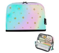 Astuccio per matite con cerniera arcobaleno pastello a pois dorati grande astuccio per matite borsa per matite borsa per penne in aula borsa per ragazzi Kawaii College Preppy scuola forniture per