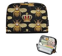 Astuccio per matite con cerniera, astuccio per matite, astuccio carino per penne per ragazze, articoli di cancelleria per animali, organizer per bambini, materiale scolastico, api, corone reali, nero