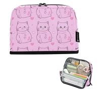 Astuccio per matite con cerniera, astuccio per matite, astuccio per matite carino per penne, pennarelli, per ragazze, motivo per tornare a scuola, adulti, forniture per ufficio, grazioso gatto rosa