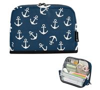 Astuccio per matite con cerniera Astuccio per matite Big White Anchors Navy Blue Pencil Bags Storage Girls Classroom Pen Pouch Colorful Preppy College High School Supplies