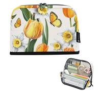 Astuccio per matite con cerniera, astuccio per matite con tulipani arancioni e narcisi bianchi, borsa per matite floreale, borsa per matite per ragazze giapponesi preppy college forniture per le
