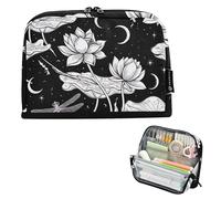 Astuccio per matite con cerniera Astuccio per matite Grande Borsa per matite Ragazzi Borse per penne Ragazzi Colori Ragazze Bambini Cancelleria per il ritorno a scuola Fornitura Bianco Fiori di loto