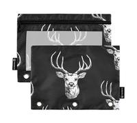 Astuccio per matite con cerniera con finestra trasparente in bianco e nero cartone animato carino alce natalizio astuccio organizer finestra trasparente e tasche con occhielli 3 fori perforati per