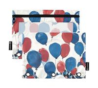 Astuccio per matite con cerniera con finestra trasparente, palloncini americani rossi e blu con cerniera, grande capacità, raccoglitore a 3 anelli, per scuola, scuola, ufficio, multicolore, 2 pezzi