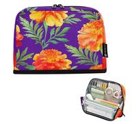 Astuccio per matite con cerniera con fiori di calendula arancione e viola grande astuccio per matite astuccio carino portapenne per ragazze cancelleria kawaii per bambini rientro a scuola forniture