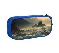 Astuccio per matite con cerniera e scritta "Mountains Meet The Sea", astuccio portatile, grande borsa per cancelleria scolastica, trousse per trucchi, Blu, Taglia unica, Beauty Case